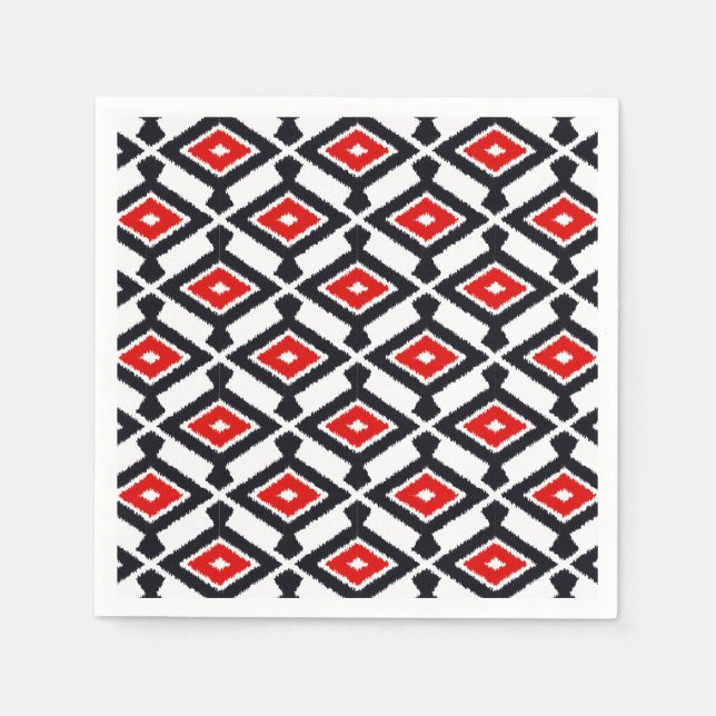 Ikat Pattern - Dark Red, Black and White Napkin (Front)