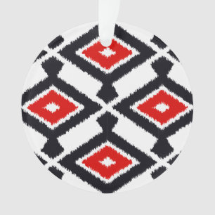 Ikat Pattern - Dark Red, Black and White Ornament