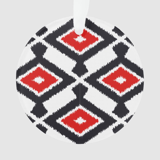 Ikat Pattern - Dark Red, Black and White Ornament (Front)