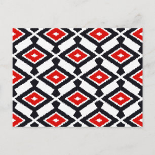 Ikat Pattern - Dark Red, Black and White Postcard