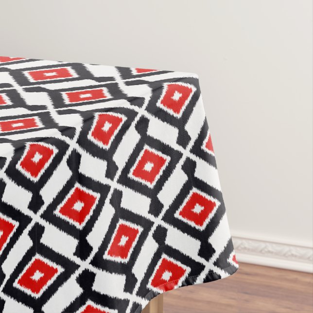 Ikat Pattern - Dark Red, Black and White Tablecloth (In Situ)