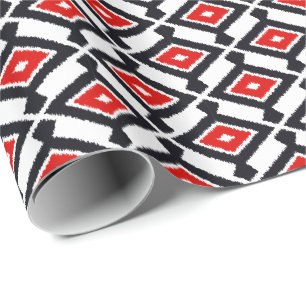 Ikat Pattern - Dark Red, Black and White Wrapping Paper