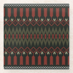 Ikat Pattern: Geometric Ethnic Ornament Glass Coaster