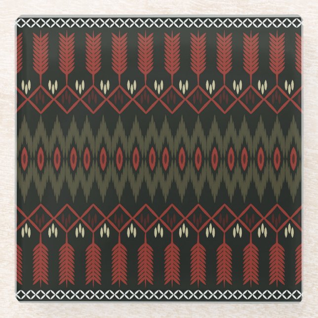 Ikat Pattern: Geometric Ethnic Ornament Glass Coaster (Front)