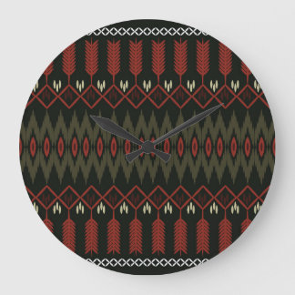 Ikat Pattern: Geometric Ethnic Ornament Large Clock