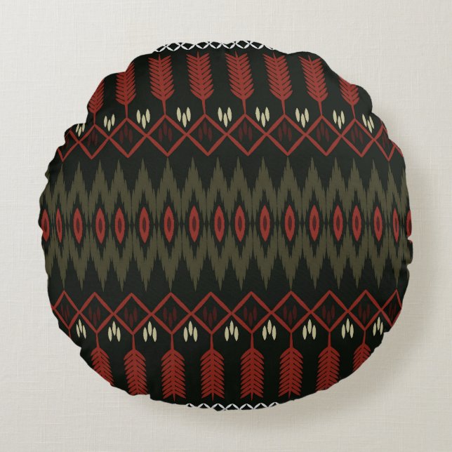 Ikat Pattern: Geometric Ethnic Ornament Round Cushion (Front)