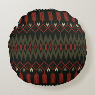 ikat Pattern. Geometric seamless ornament. Ethnic Round Cushion