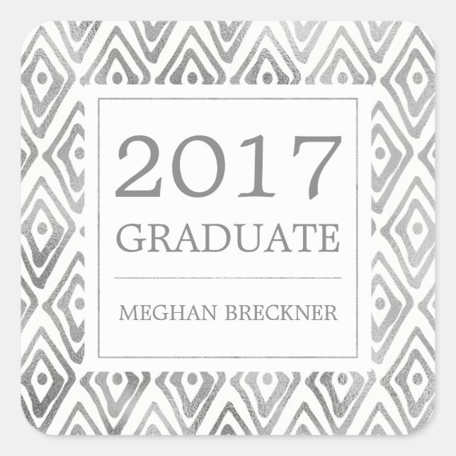 Ikat Pattern Graduation Stickers | Silver (Front)