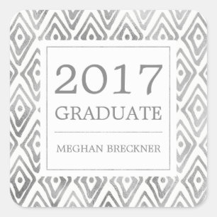 Ikat Pattern Graduation Stickers   Silver