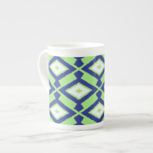 Ikat Pattern - Green, Indigo Blue and White Bone China Mug