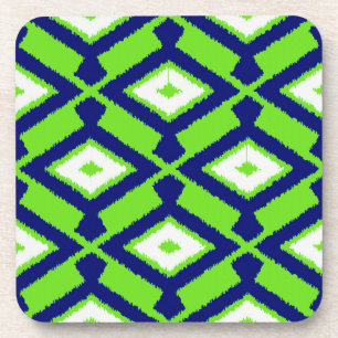 Ikat Pattern - Green, Indigo Blue and White Coaster