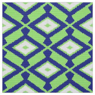 Ikat Pattern - Green, Indigo Blue and White Fabric
