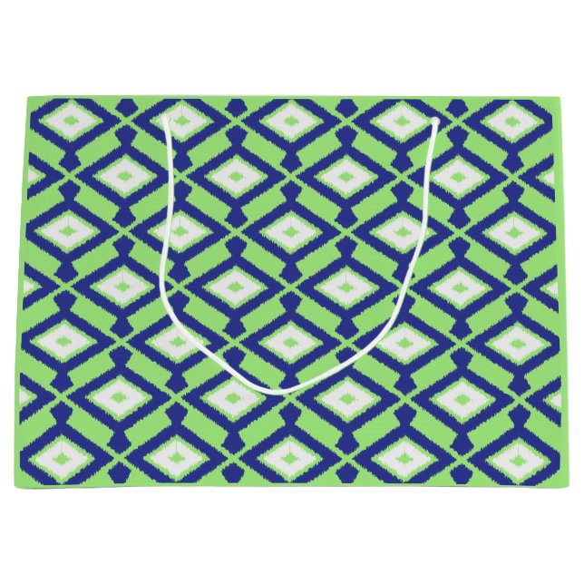 Ikat Pattern - Green, Indigo Blue and White Large Gift Bag (Front)