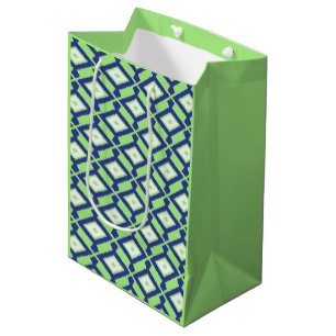Ikat Pattern - Green, Indigo Blue and White Medium Gift Bag