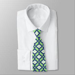 Ikat Pattern - Green, Indigo Blue and White Tie