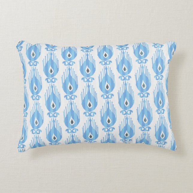 Ikat pattern in blue and white decorative cushion (Front)