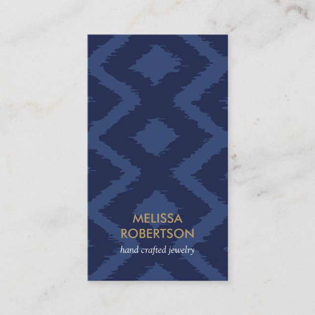 Ikat Pattern in Dark Blue for Jewellery Design Business Card (Front)