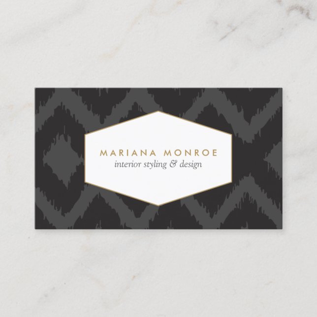 Ikat Pattern in Dark Grey Designer Business Card (Front)