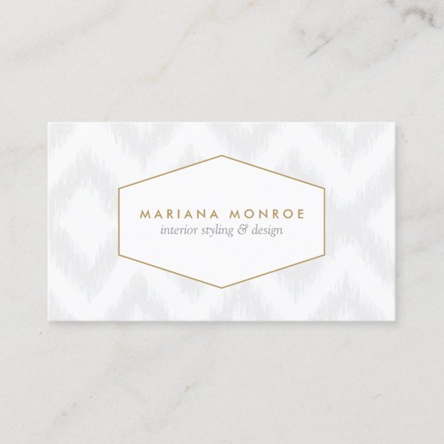 Ikat Pattern in Grey/White Designer Business Card (Front)