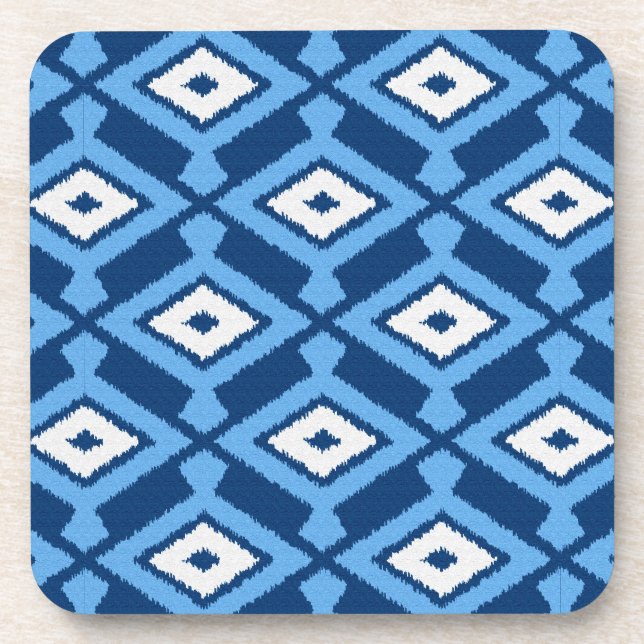 Ikat Pattern, Indigo and Denim Blue Coaster (Front)