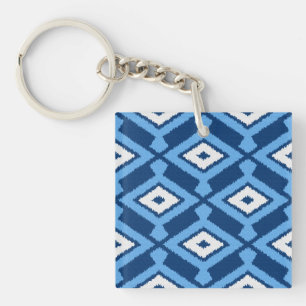 Ikat Pattern - Indigo and Denim Blue Key Ring