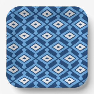 Ikat Pattern - Indigo and Denim Blue Paper Plate