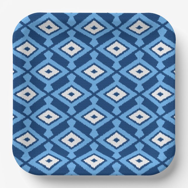Ikat Pattern - Indigo and Denim Blue Paper Plate (Front)