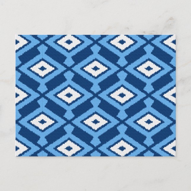 Ikat Pattern, Indigo and Denim Blue Postcard (Front)