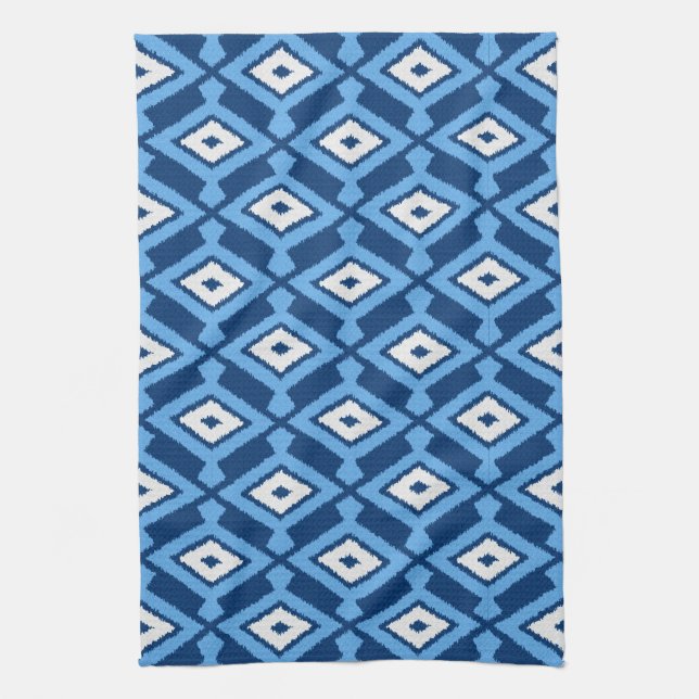 Ikat Pattern, Indigo and Denim Blue Tea Towel (Vertical)
