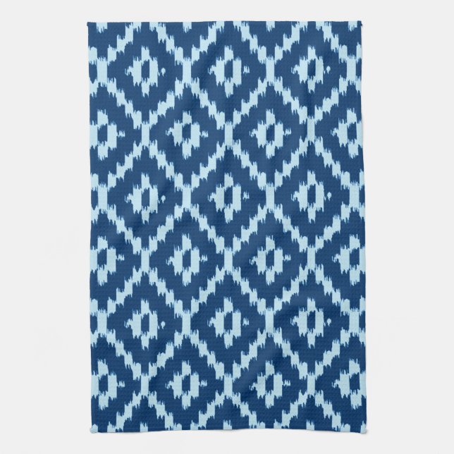Ikat pattern - Indigo and pale ice blue Tea Towel (Vertical)