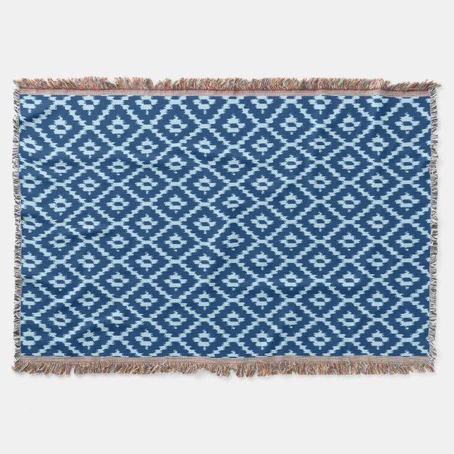 Ikat pattern - Indigo and pale ice blue Throw Blanket (Front)