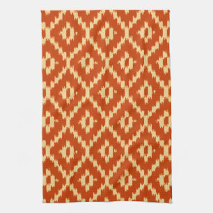 Ikat pattern - Mandarin orange and coral Tea Towel