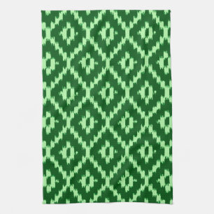 Ikat pattern - Pine green and pale green Tea Towel