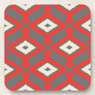 Ikat Pattern - Red, Grey and Beige Coaster