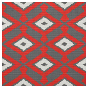 Ikat Pattern - Red, Grey and Beige Fabric