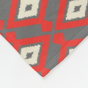 Ikat Pattern - Red, Grey and Beige Fleece Blanket
