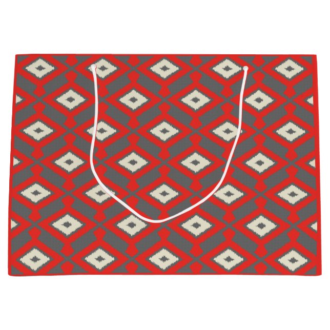 Ikat Pattern - Red, Grey and Beige Large Gift Bag (Front)