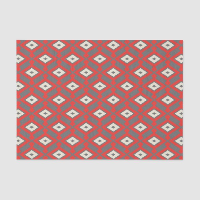 Ikat Pattern - Red, Grey and Beige Tissue Paper (Front)