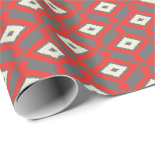 Ikat Pattern - Red, Grey and Beige Wrapping Paper