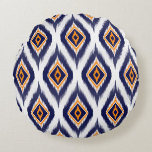 Ikat pattern textile fabric ethnic tribal motif ma round cushion
