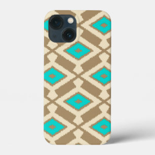 Ikat Pattern - Turquoise, Taupe and Beige iPhone 13 Mini Case