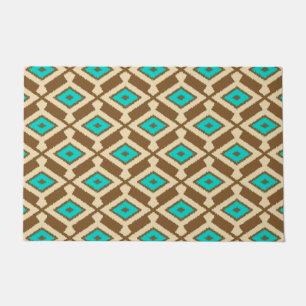 Ikat Pattern, Turquoise, Taupe and Beige Doormat