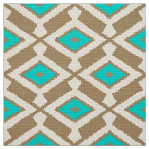 Ikat Pattern - Turquoise, Taupe and Beige Fabric