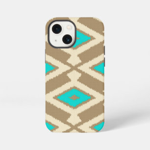 Ikat Pattern - Turquoise, Taupe and Beige iPhone 13 Mini Case