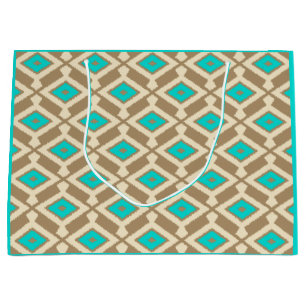Ikat Pattern - Turquoise, Taupe and Beige Large Gift Bag