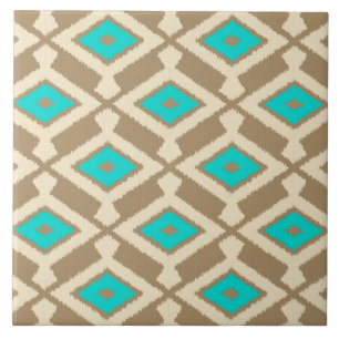 Ikat Pattern - Turquoise, Taupe and Beige Tile