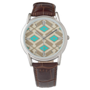 Ikat Pattern - Turquoise, Taupe and Beige Watch