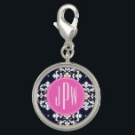 Ikat & Pink Monogram Charm<br><div class="desc">A gift which can be personalised with your monogram inside pink circle at centre.  Background is navy blue and white ikat pattern.</div>