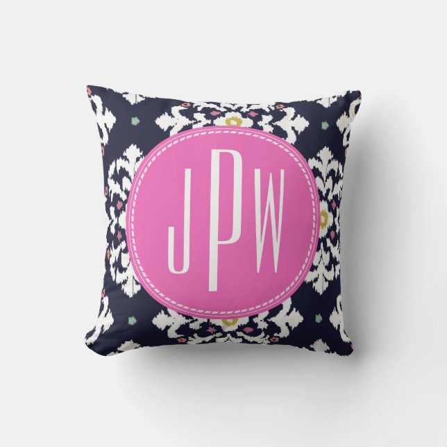 Ikat & Pink Monogram Cushion (Front)