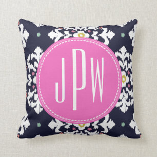 Ikat & Pink Monogram Cushion